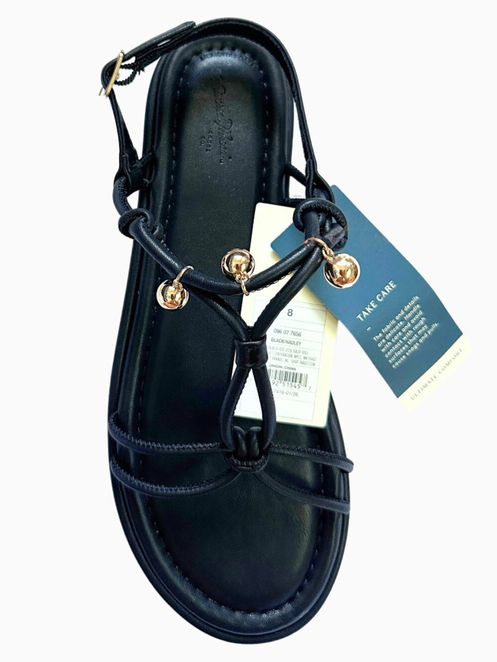 Universal Thread NWT Black Gold Bead Strappy Flat Sandals Size 8